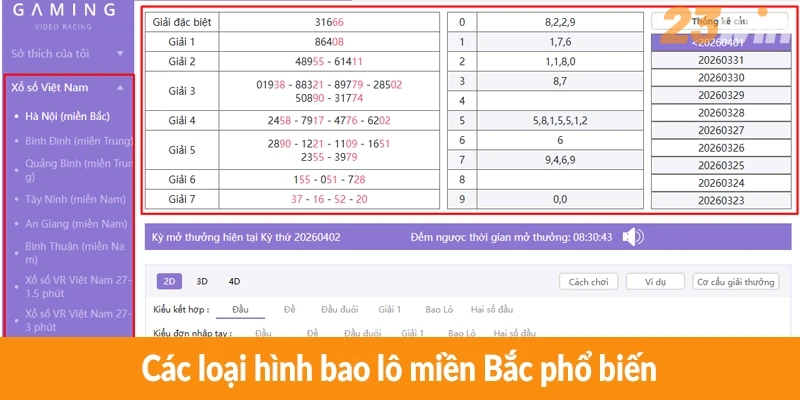 Các loại hình bao lô miền Bắc phổ biến Các loại hình bao lô miền Bắc phổ biến