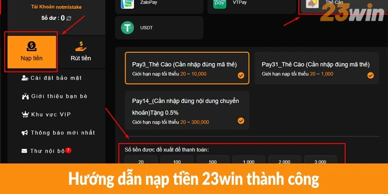 Hướng dẫn nạp tiền 23win thành công Hướng dẫn nạp tiền 23win thành công