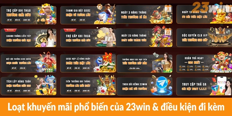 Loạt khuyến mãi phổ biến của 23win & điều kiện đi kèm Loạt khuyến mãi phổ biến của 23win & điều kiện đi kèm