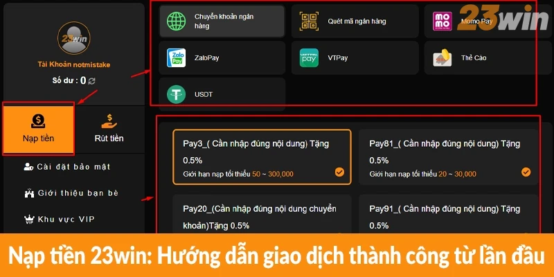 Nạp tiền 23win: Hướng dẫn giao dịch thành công từ lần đầu